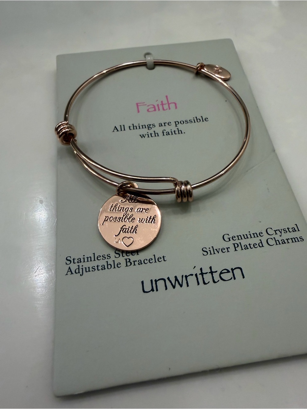 unwritten Faith Rose Gold Charm Adjustable Bracelet
